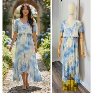 Young Fabulous & Broke Size S Costa Pastel Tie Dye Eyelet Hi Lo Maxi Dress